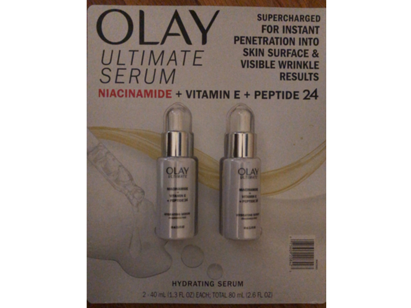 Olay Ultimate Hydrating Serum, Niacinamide + Vitamin E + Peptide 24, 1.3 fl oz/40 mL