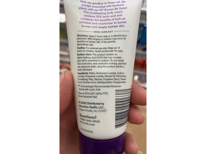 AmLactin KP Bumps Be Gone Hydrating Cream, 15% Lactic Acid, 3 oz/85 g