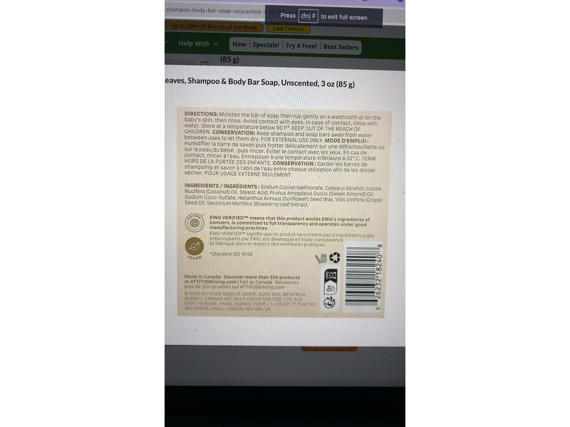 Attitude Baby Leaves Shampoo & Body Soap, 3 oz/85 g