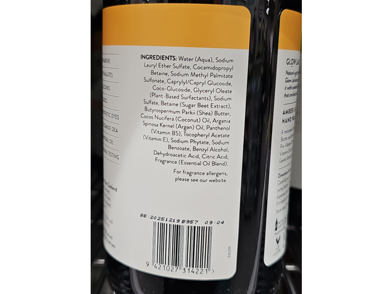 Glow Lab Nature + Science Hand Wash, Amber & Sage, 30.43 fl oz/900 mL