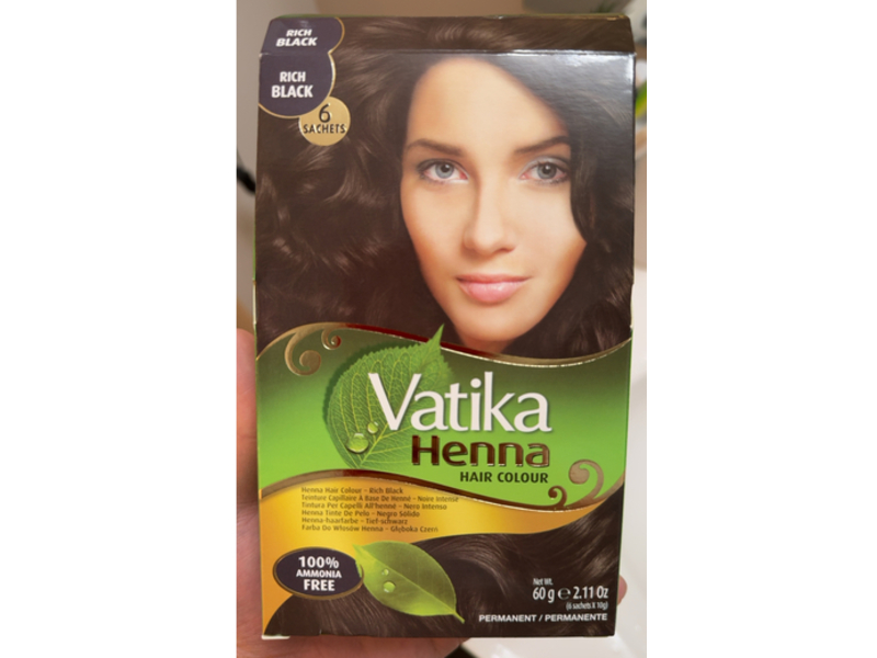 Vatika Henna Permanent Hair Color Sachets, Rich Black, 2.11 oz/60 g, 6 Count