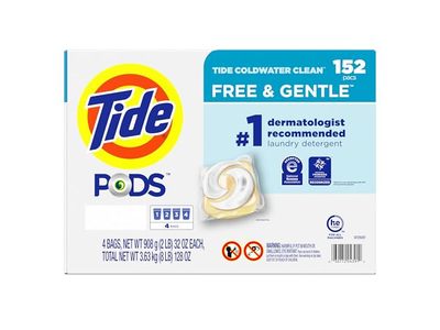 Tide Liquid Laundry Detergent,Free & Gentle,152 Pacs, 30 oz/82 g