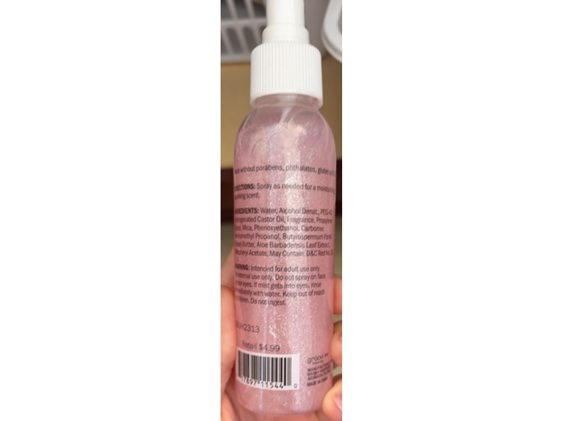 Groovi Sweety & Shimmer Body Mist, Frosted Coconut, 4.1 fl oz/120 mL