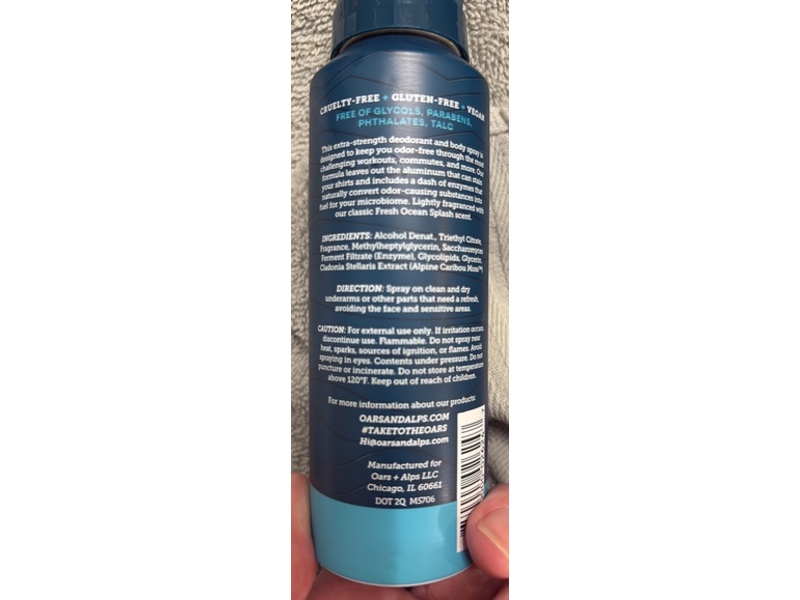 Oars + Alps Aluminum-Free Deodorant Spray, Fresh Ocean Splash, 3.4 oz/100 mL