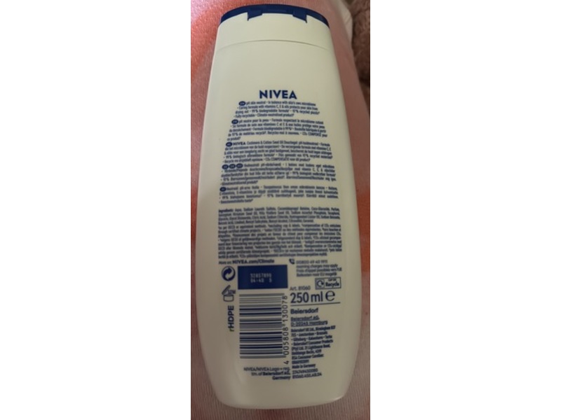 Nivea Care Shower Cream, Cashmere & Cottonseed Oil, 9.6 fl oz/250 mL