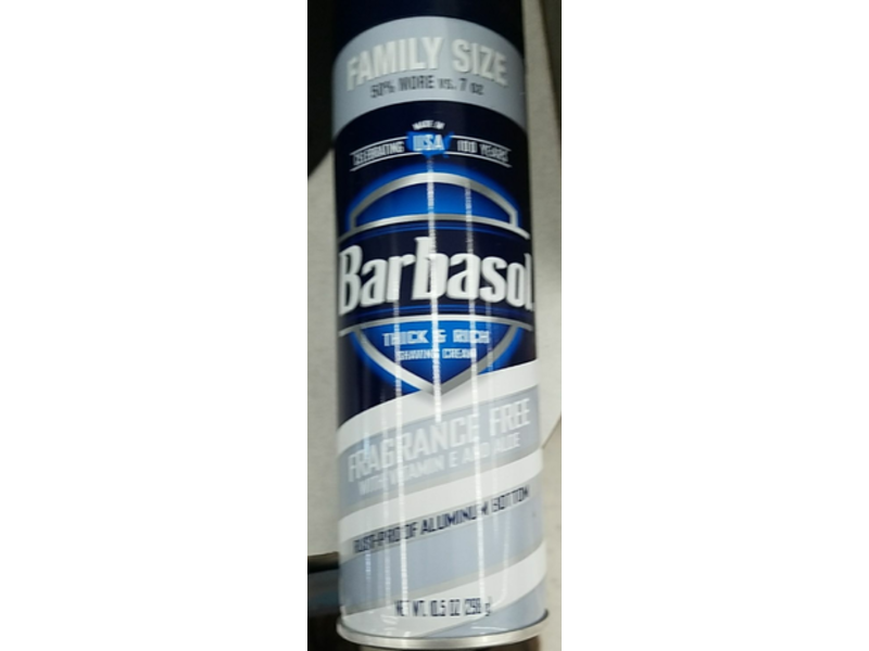 Barbasol Thick & Rich Shaving Cream, Fragrance Free, 10.5 oz/258 g