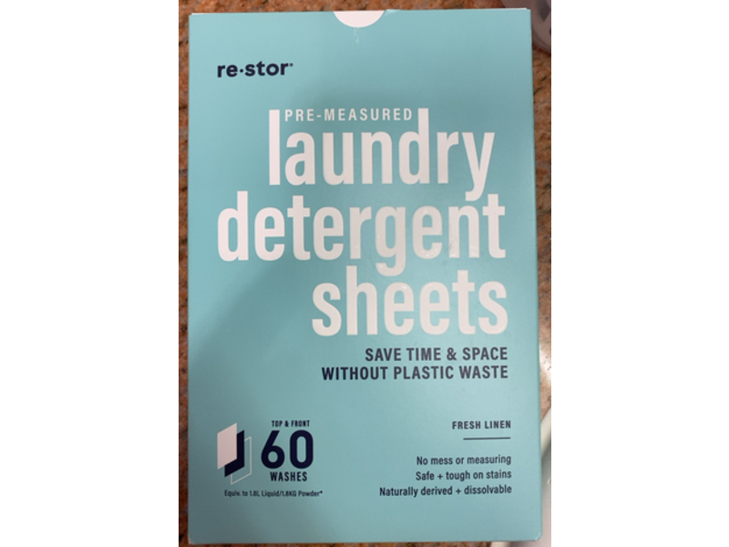 Re Stor Top & Front Laundry Detergent Sheets, Fresh Linen, 60 Wash, 1.8 Kg