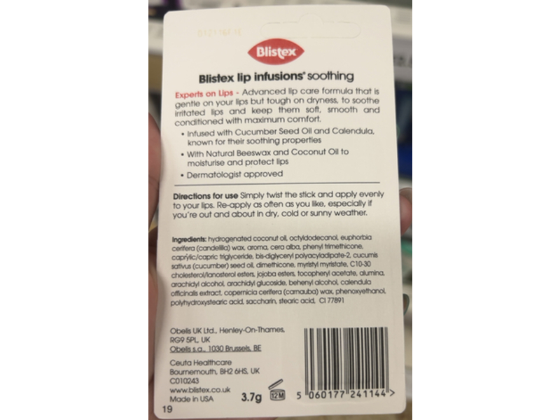 Blistex Lip Infusions Soothing, 3.7 g, Pack Of 12