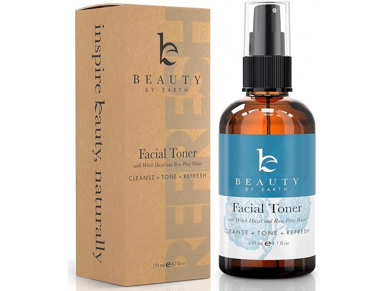 Beauty By Earth Cleanse + Tone Facial Toner, Hazel And Rose Petal Water, 4.7 fl oz/139 mL