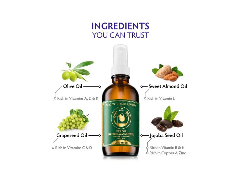 Ancient Greek Remedy Oil Unscented Organic Face and Body Oil 4 Oz / 118 mL