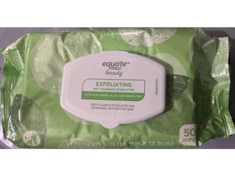 Equate Beauty Exfoliating Wet Cleansing Towelettes, Cucumber Aloe & Green Tea, 100 Wipes