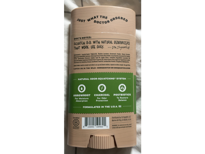 Dr. Squatch Men's Natural Odor Squatching Deodorant, Alpine Sage, 2.65 oz/75 g, Pack Of 3