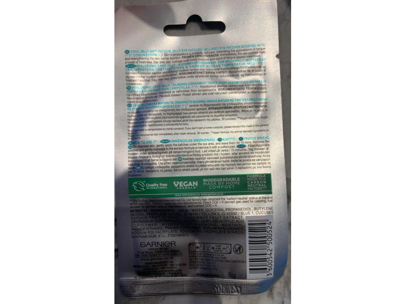 Garnier SkinActive Anti-Fatigue Hyaluronic Cryo jelly Eye Patches, 5 g