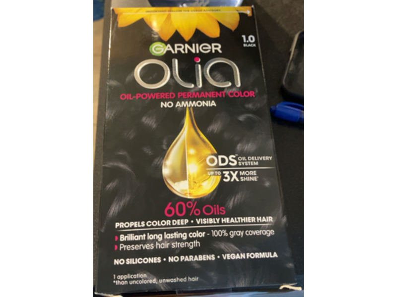 Garnier Olia Oil-Powered Permanent Color, 1.0 Black, 1 Applicator