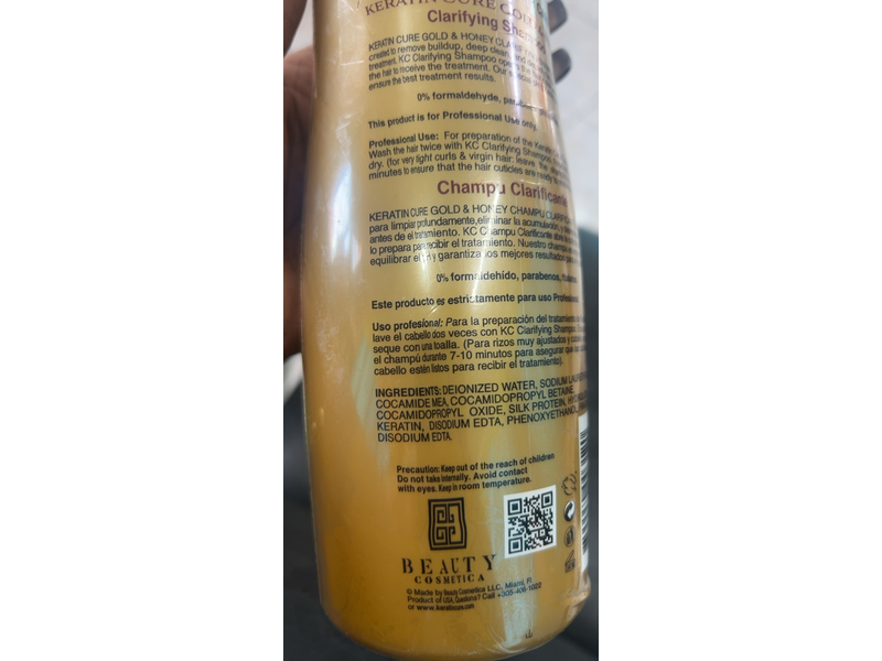Keratin Cure Clarifying Shampoo, Gold & Honey, 32.5 fl oz/960 mL