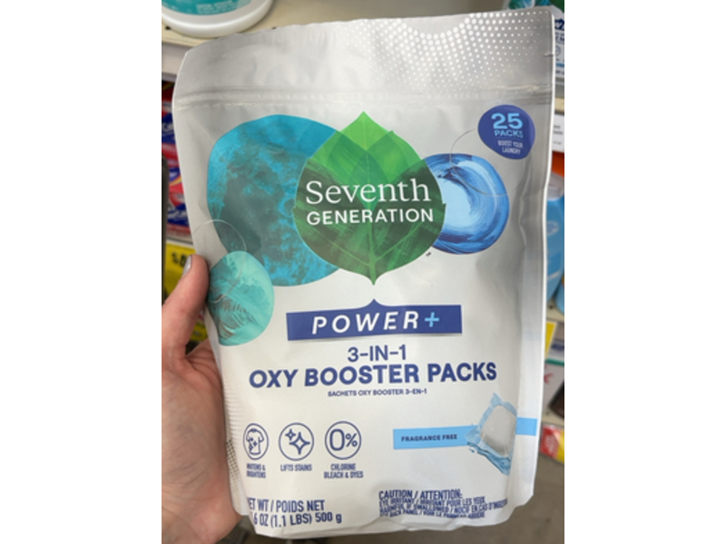 Seventh Generation 3 In 1 Power + Oxy Booster Packs, 17.6 fl oz/500 g, 25 Count