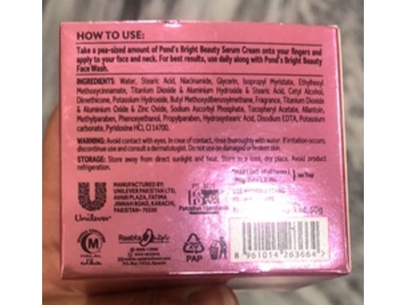 Pond's Skin Institute Bright Beauty Serum Cream, Niacinamide + Vitamin B3, 50 g