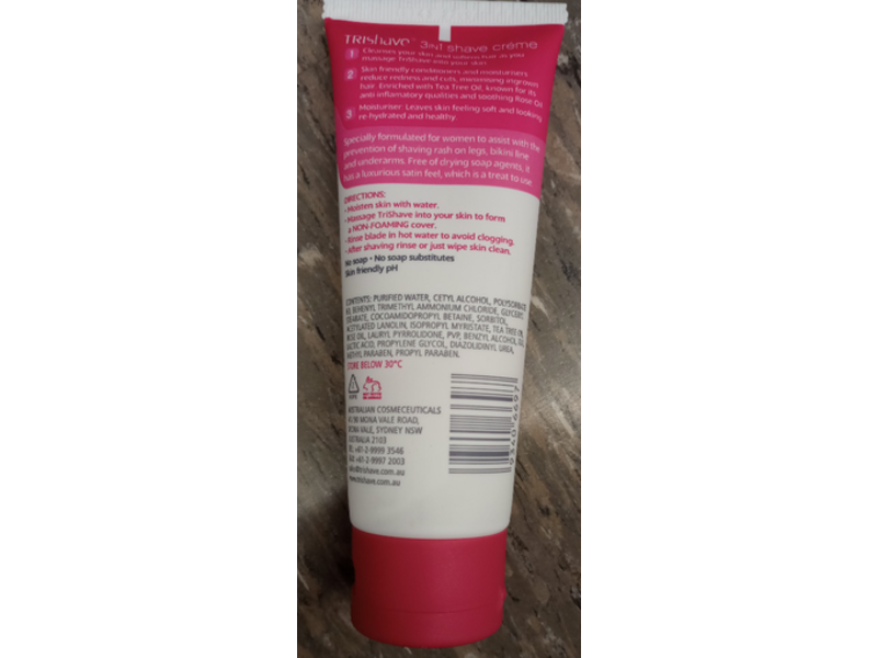 Trishave 3 In 1 Shave Creme, Rose & Tea Tree Oils, 100 g