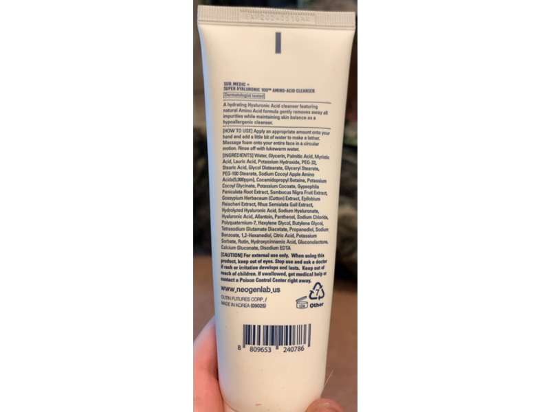 Sur.Medic Amino Acid Cleanser, Super Hyaluronic 100, 3.38 fl oz/100 mL