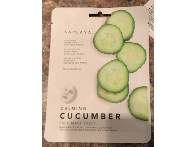 Saplaya Calming Face Mask Sheet, Cucumber, 0.8 fl oz/25 mL, Pack Of 6