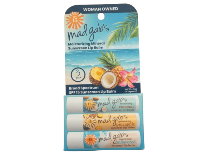 Mad Gab's Moisturizing Mineral Sunscreen Lip Balm, SPF 15 0.15 oz/4.25 g, 3 Count