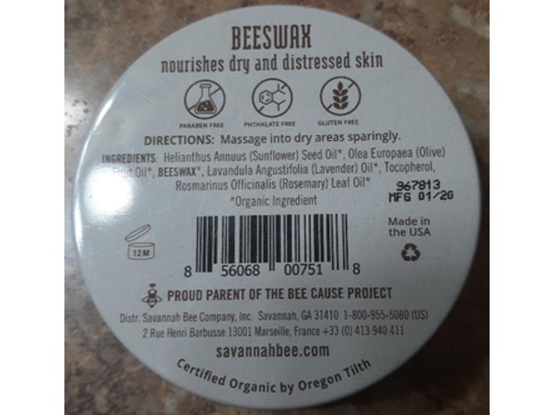 Savannah Bee Company Beeswax Salve , Rosemary Lavender, Softens & Hydrates, 2 oz/56.7 g