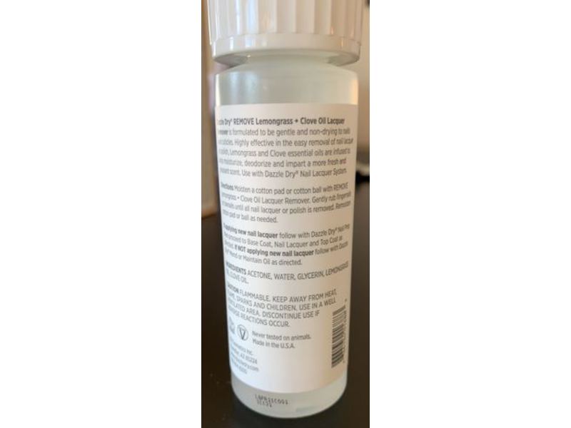 Dazzle Dry Remove Acetone Lacquer Remover, Lemongrass + Clove Oil, 4 fl oz/120 ml