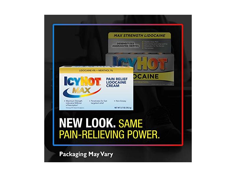 Icy Hot Max Pain Relief Cream, Lidocaine, 2.7 fl oz/76.5 g