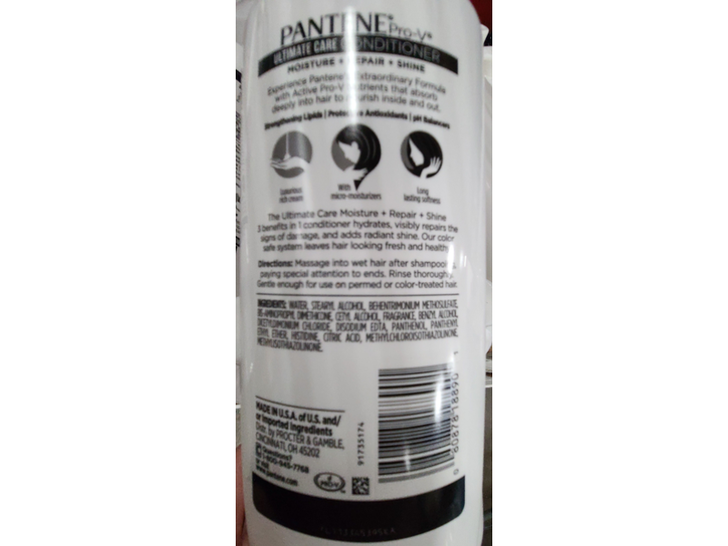Pantene Pro-V Moisture Repair Shine Ultimate Care Conditioner, Color Safe, 38.2 fl oz/1.13 L