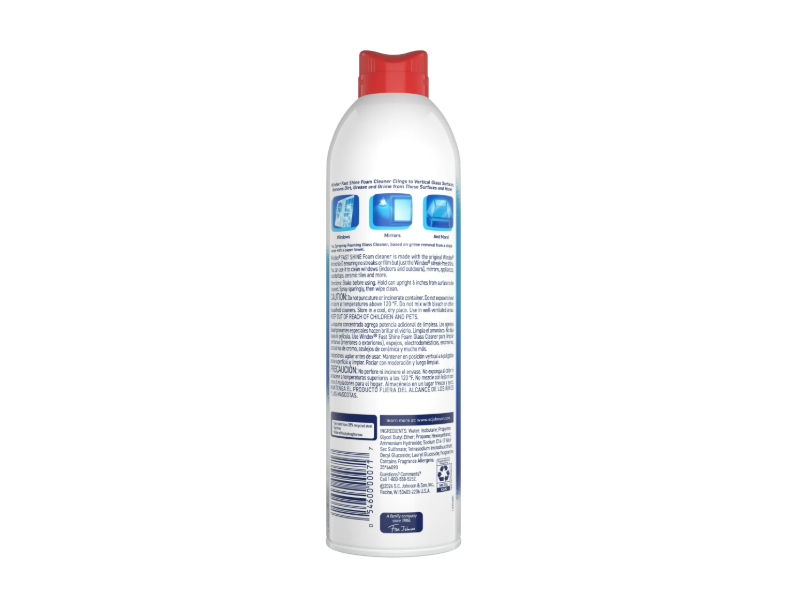 Windex Fast Shine Foam Glass Cleaner, Rainshower Scent, 19 oz/538 g