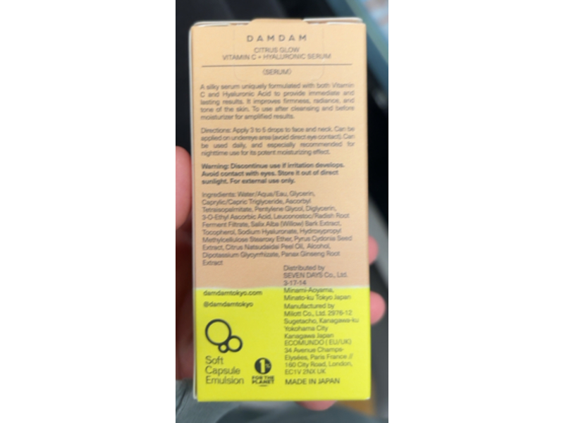 Damdam Tokyo Citrus Glow Vitamin C + Hyaluronic Serum, 1.01 fl oz/30 mL
