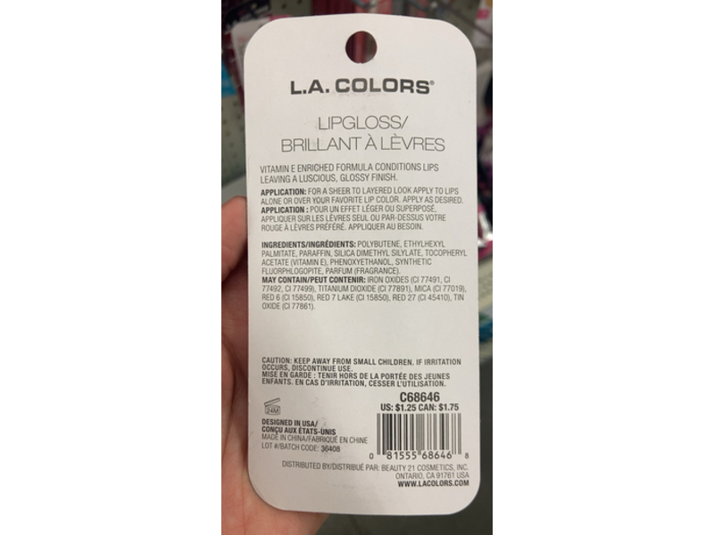 L.A.Colors Moisturising Lip Gloss, Paradise Pink, 0.34 fl oz/10 mL