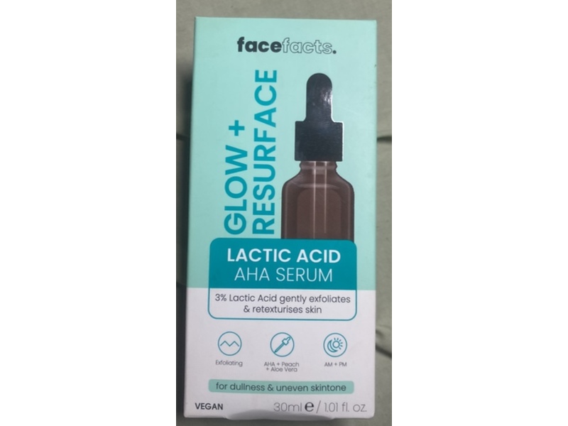 Facefacts Glow+Resurface Lactic Acid Aha Serum, 1.01 fl oz/30 mL