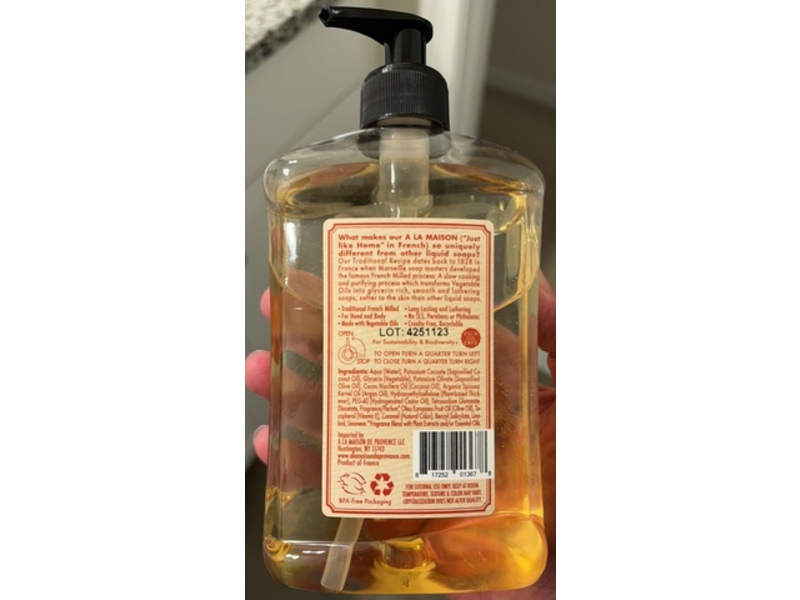 A La Maison de Provence Liquid Hand & Body Soap, Heirloom Peach, 16.9 fl oz/500 mL