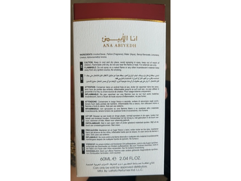 Lattafa Ana Abiyedh Rouge Eau De Parfum, 2.04 fl oz/60 mL