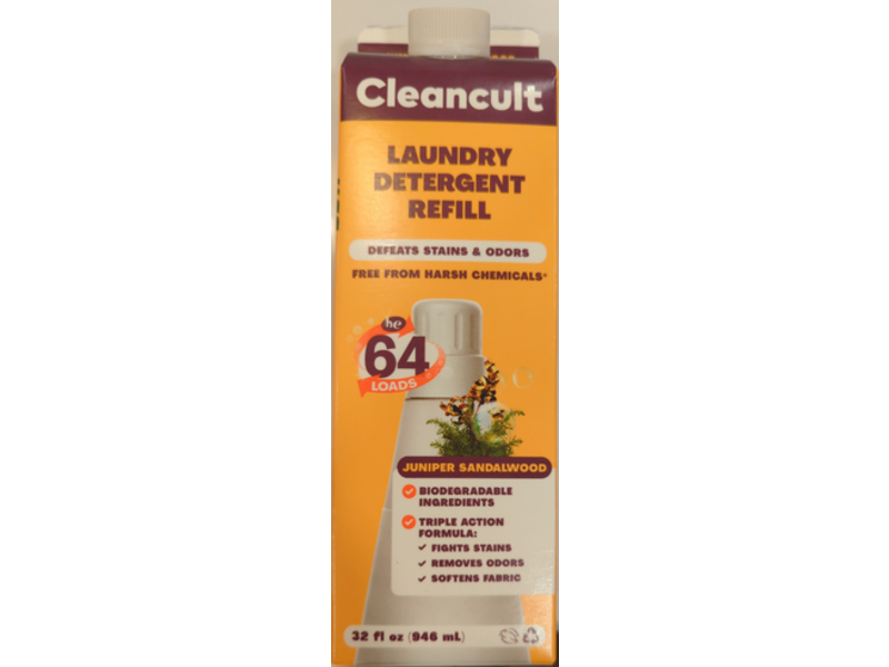 Cleancult Liquid Laundry Detergent Refills, Juniper Sandalwood, 64 Loads, 32 fl oz/946 mL