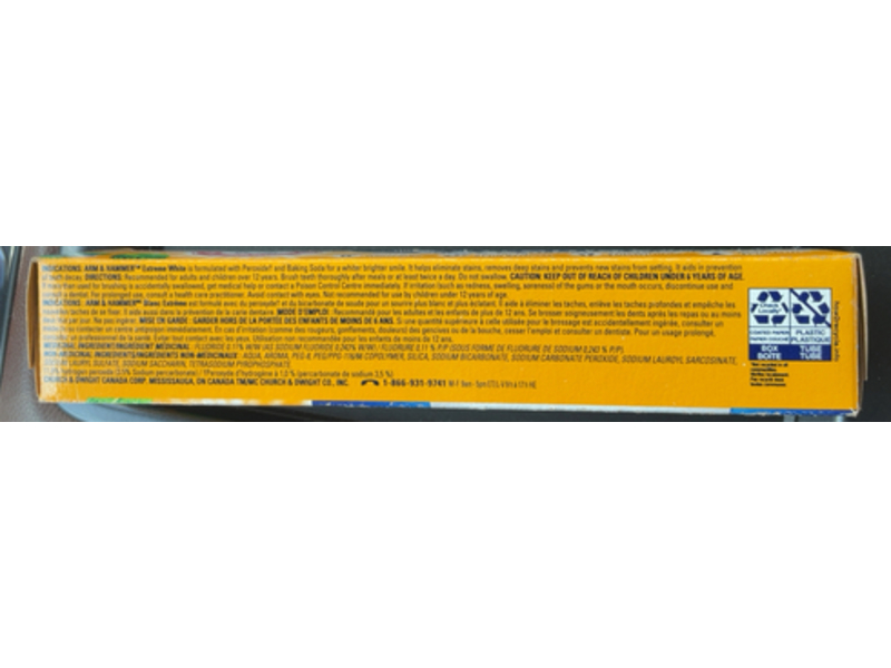 Arm & Hammer Extreme White Fluoride Anticavity Toothpaste, Clean Mint, 120 mL