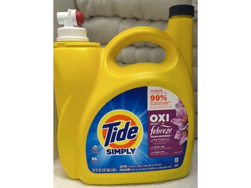 Tide Simply OXI Boost + Febreze Odor Defense Laundry Detergent, Sunny Breeze, 96 Loads, 137 fl oz/4.05 L