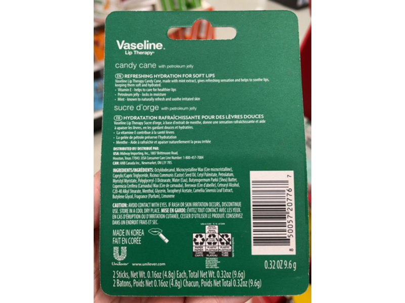 Vaseline Lip Therapy Set, Candy Cane, 0.16 oz/4.8 g