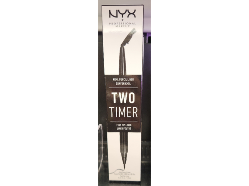 Nyx Kohl Pencil Eyeliner Two-Timer Dual Ended Eyeliner, Black, 0.037 fl oz/1.2 mL