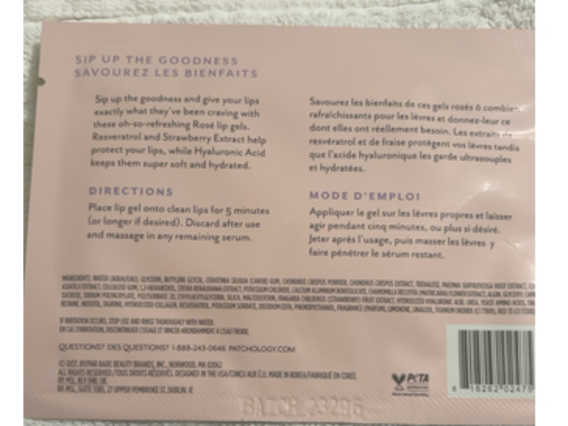 Patchology Serve Chilled Hydrating Lip Patch Gels, Rose, 1 Count