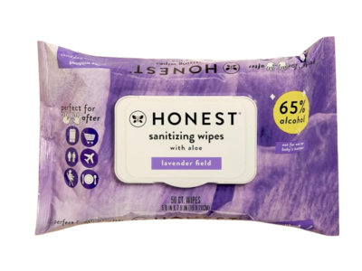 Honest Aloe Sanitizing Wipes, Lavender Field, 50 Count, Pack Of 3