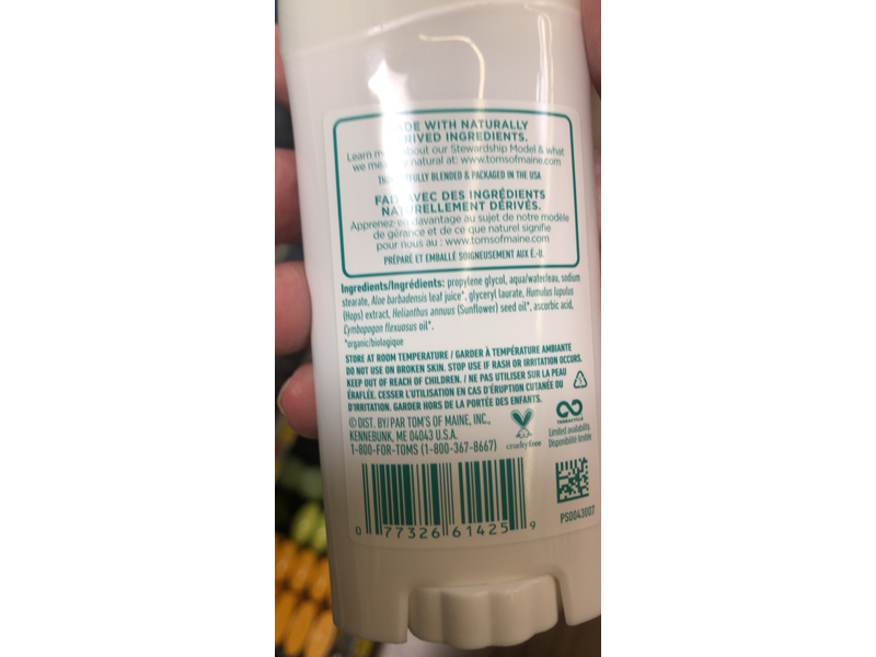 Tom's of Maine Long Lasting Deodorant, Unscented, 2.25 oz