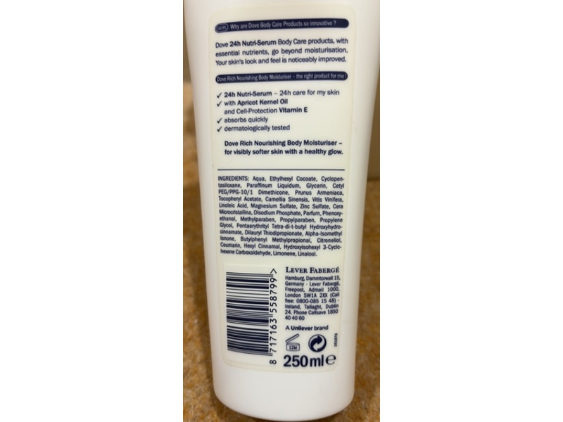 Dove Body Smooth Rich Nourishing Body Moisturizer, Apricot Kernel OIl & Vitamin E, 250 mL