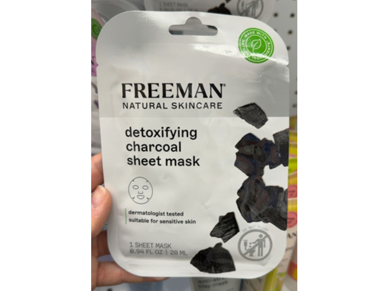 Freeman Natural Skincare Detoxifying Charcoal Sheet Mask, 0.94 fl oz/28 mL