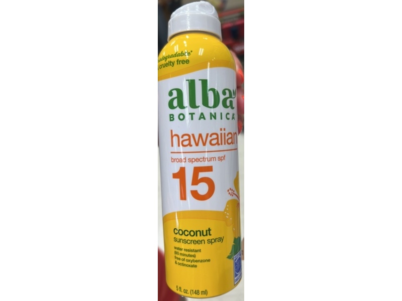 Alba Botanica Face & Body Sunscreen Spray, Coconut, SPF 15, 5 fl oz/148 mL