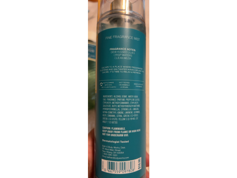 Bath & Body Works Fine Fragrance Mist, Water Lily Springs, 8 fl oz/236 mL