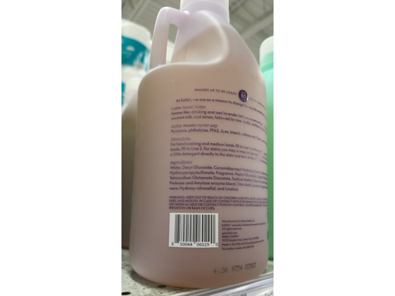 Safely Everyday Laundry Liquid Detergent, Calm Lavender & Coconut Milk, 80 Loads, 64 fl oz/1.5 L