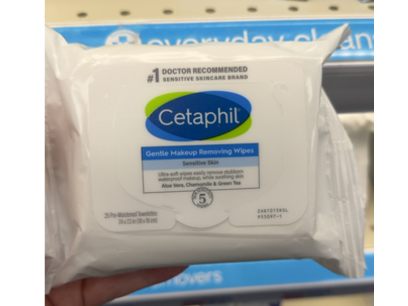 Cetaphil Sensitive Skin Gentle Makeup Removing Wipes, Aloe Vera, Chamomile & Green Tea, 25 Count