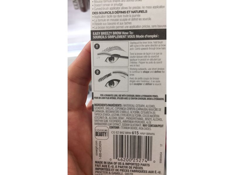 CoverGirl Easy Breezy Brow Shape + Define Brow Mascara, 615 Honey Brown, 3 fl oz/9 mL